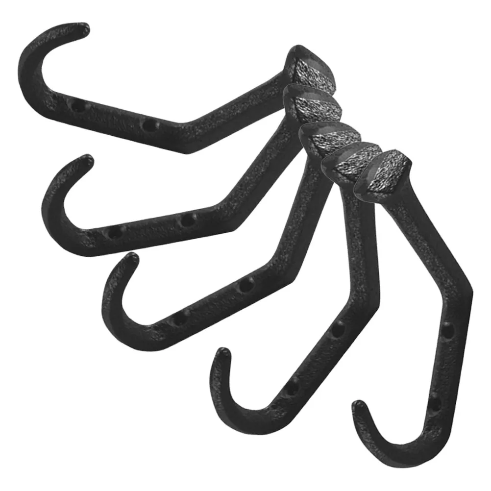 Crochets muraux en fonte, 5 pièces, design artistique simple, crochets décoratifs polyvalents pour manteaux, sacs, chapeaux, serviettes, clés, style rustique occidental