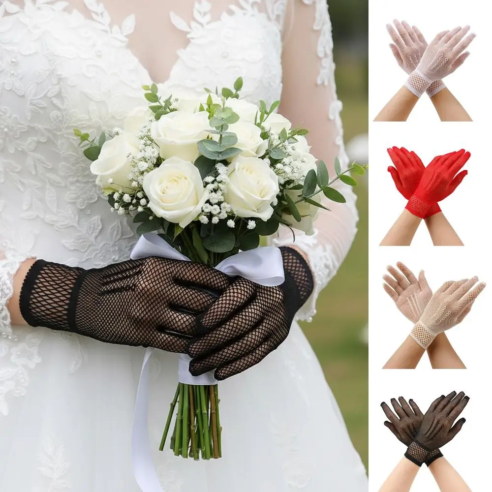 Fashion Lace Bridal Gloves Hollow-out Elegant Sheer Mesh Gloves Breathable Wedding Gloves For Party Prom Banquet