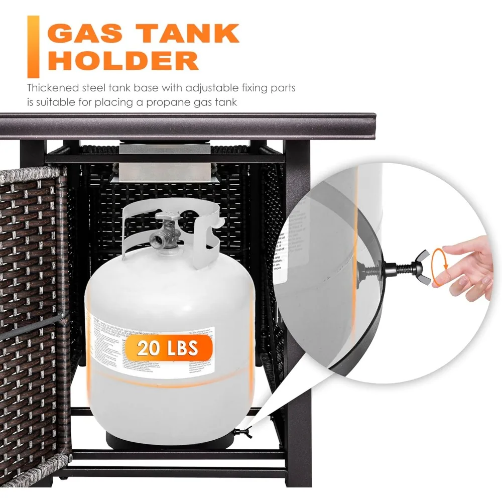 طاولة Nuu Garden الخارجية مقاس 43 بوصة بقدرة 50,000 وحدة حرارية بريطانية من غاز البروبان، وطاولة من السيراميك وإطار حديد منسوج من الخيزران، أكسفورد مقاوم للماء #6