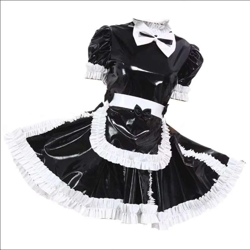 

Fashion Adult Giant Baby Black PVC White Apron Sissy Dress Role Playing Maid Dress Custom Lockable Multi Color