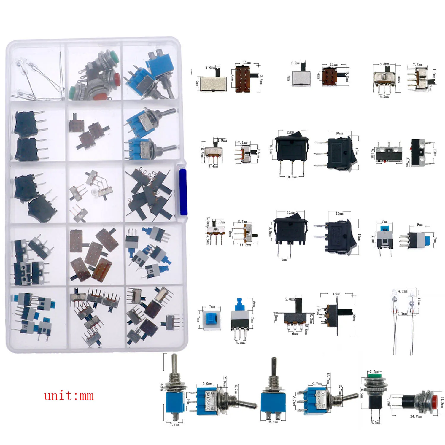 Micro Switch Assorted Push Button Tact Switches Reset Mini Leaf Switch ON-OFF Power SMD DIP 2*4 3*6 4*4 6*6 12*12 DIY Kit