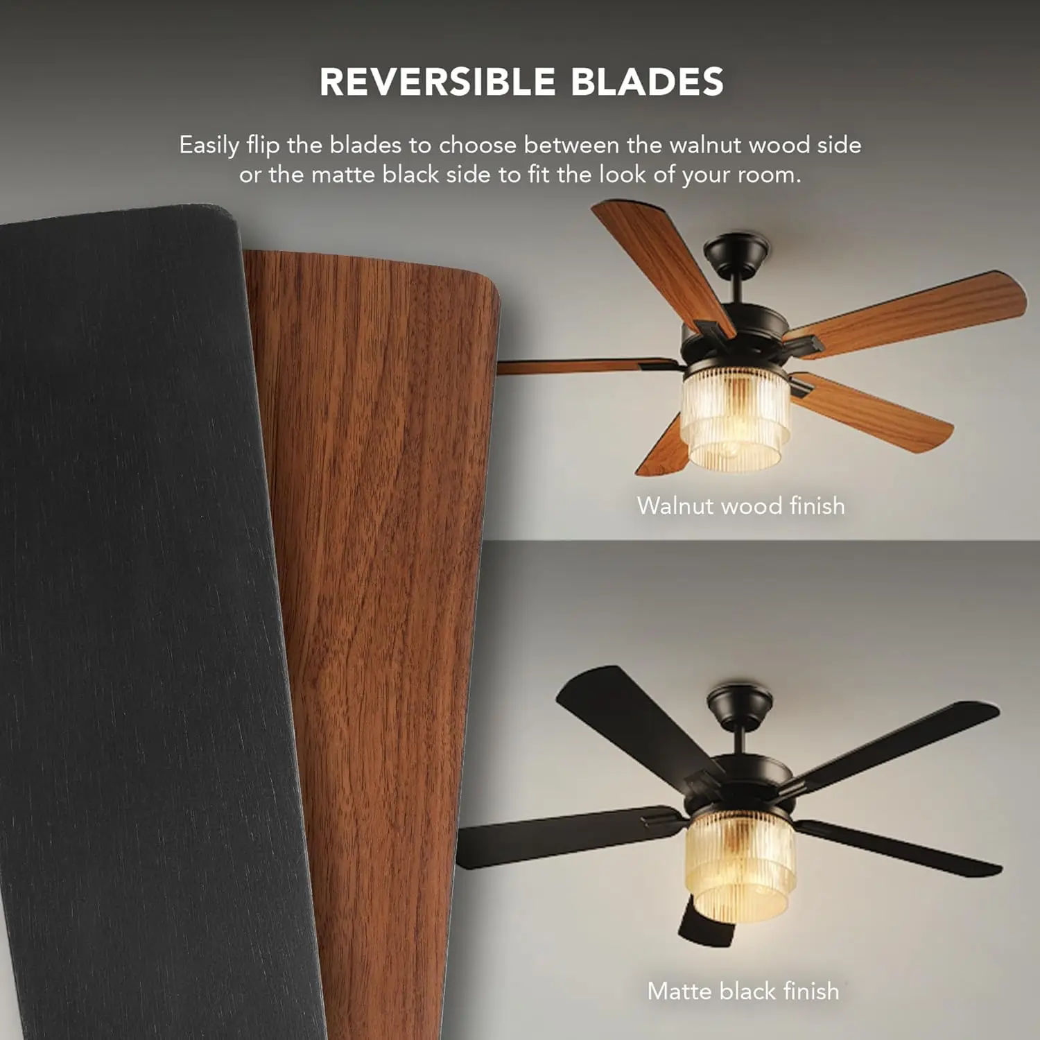 مروحة سقف كهربائية 37000023 مقاس 52 بوصة مع غطاء زجاجي، وجهاز تحكم عن بعد، ومحرك تيار مستمر، 6 سرعات، أسود غير لامع، للبيع #5