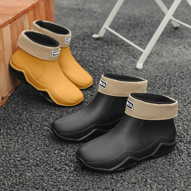 Botas impermeáveis para homens e mulheres, Sapatos de borracha para casais, Calçado de trabalho para jardim e pesca, Husband Safety Rainboots