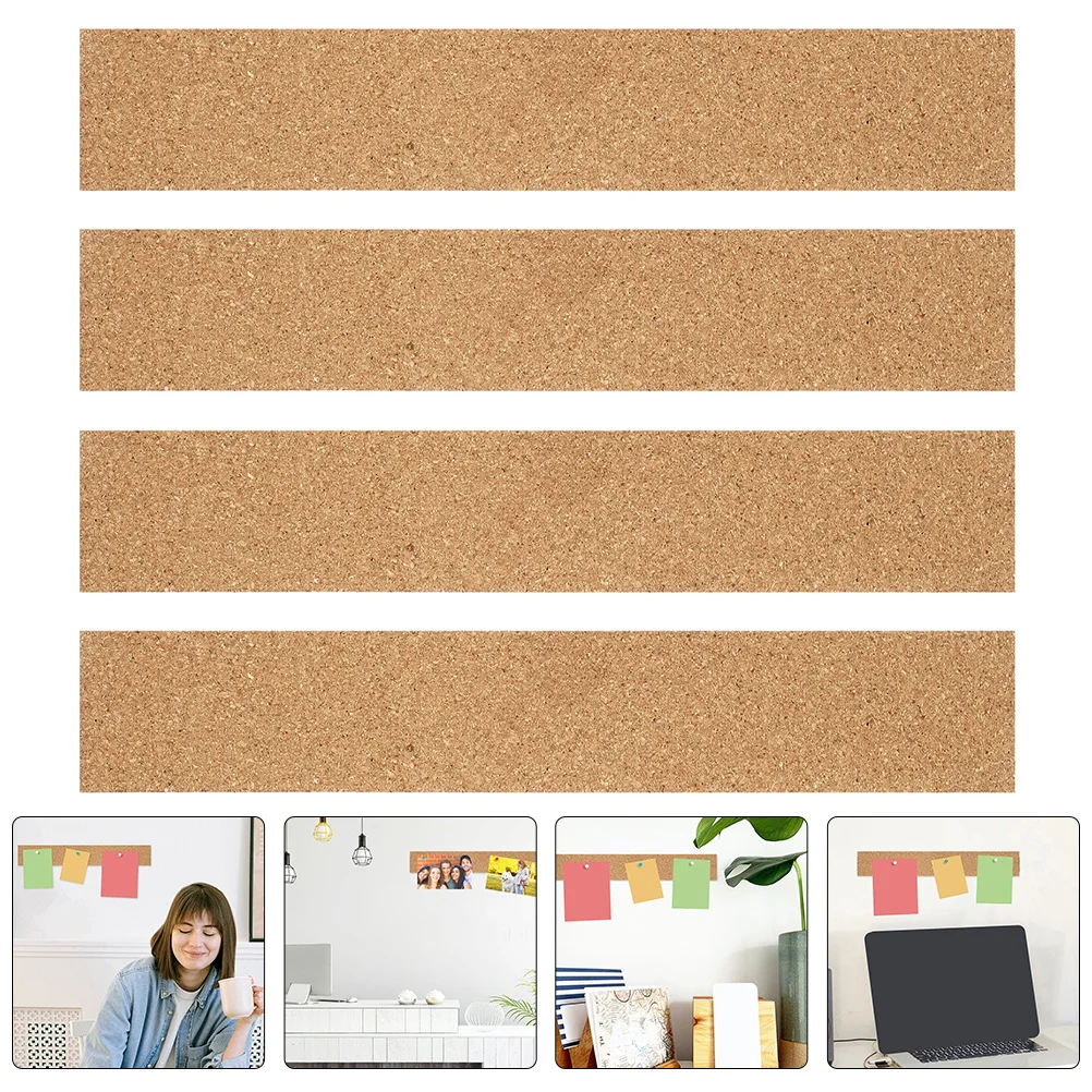 4 قطعة قضبان نشرة لاصقة شرائط لوحة الفلين للجدران مذكرة لوحة قطاع لوحات الفلين الطبيعية بدون إطار نشرة رسالة سميكة #1
