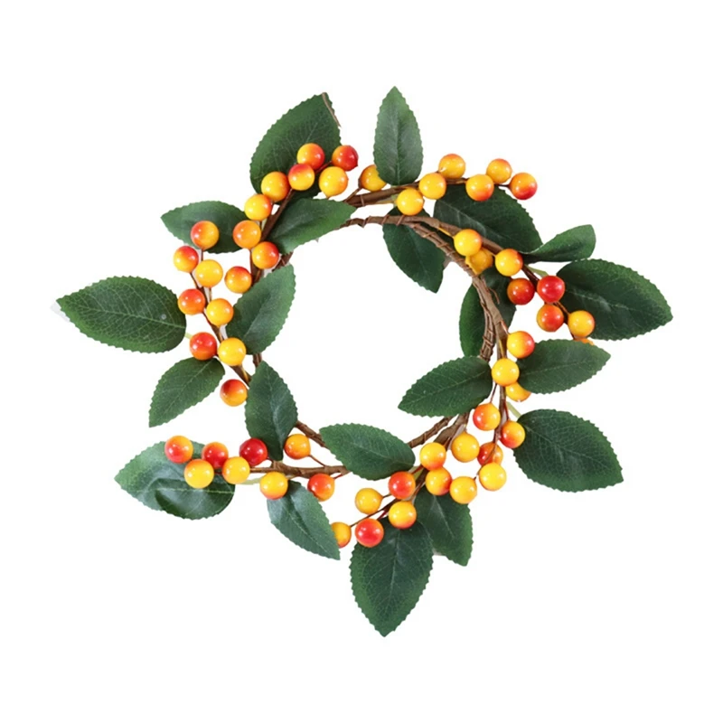 6Pcs Christmas Candle Rings Wreath Artificial Berry Candle Rings Tea Light Ring For Xmas Thanksgiving Harvest Decoration