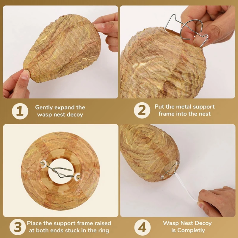 4 Pack Mini Size Paper Wasp Nest Decoy Hanging Fake Wasp Nest For Wasps Hornets Yellow Jackets Easy Install