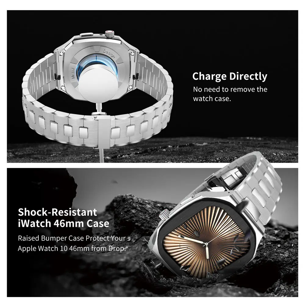 Apple Watch 시리즈 10 46mm용 316L 스테인레스 스틸 케이스 + 스트랩 AP 모드 키트 세트