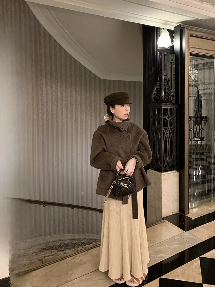 

EVNSLE Осенне-зимняя вязаная юбка средней длины с эластичной талией, в полоску, с дизайном «рыбий хвост», с высокой талией, цветная