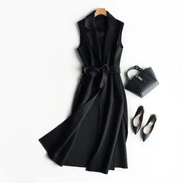 PopPop2022 Autumn/Winter Korean-Style Medium-Length Sleeveless POLO Collar Vest Jacket Elegant Casual Plus Size Jacket