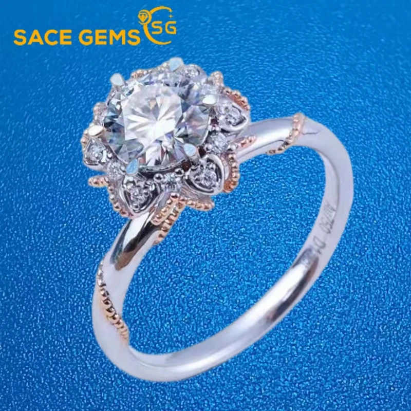 

SACE GEMS GRA Certified 1ct Moissanite Ring VVS1 Lab Diamond Solitaire Ring for Women Engagement Promise Wedding Band Jewelry