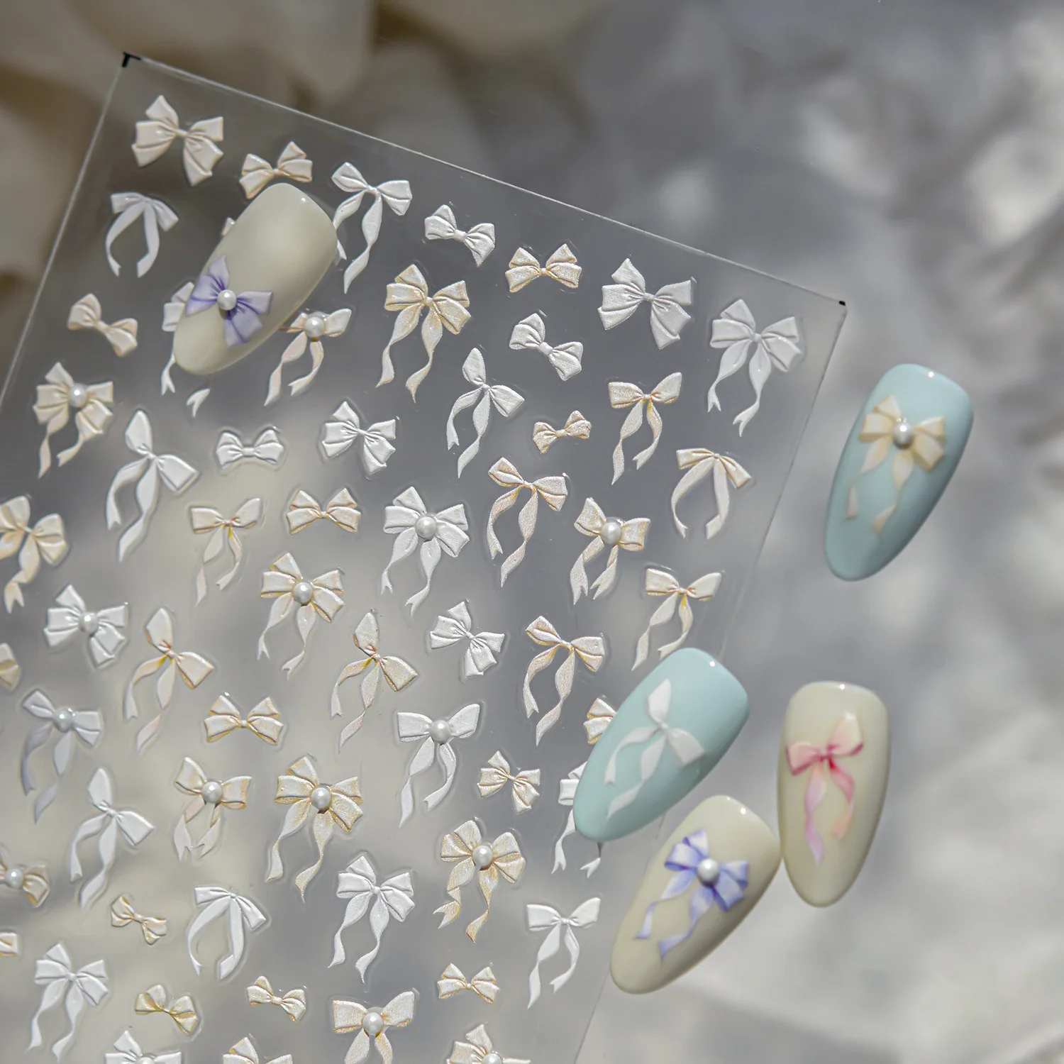 رائعة كريستال الماس مسمار ملصقات الحلو الوردي القوس 5D اللؤلؤ الشريط القوس Kont ملصقات بمادة لاصقة ذاتية للزينة رسومات أظافر #2