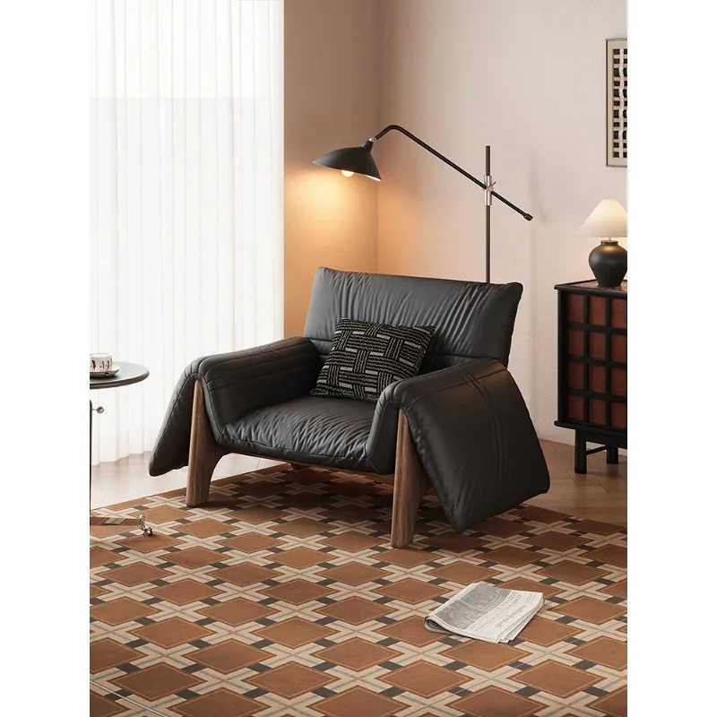 

Living room leather single sofa retro balcony foldable leisure sofa