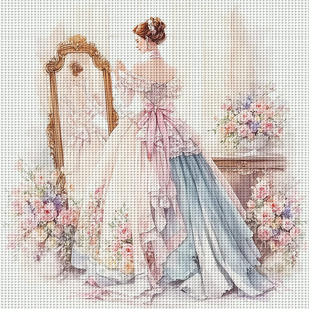 1 Stück 36x36cm/14,17x14,17 Zoll, 11CT Druck Kreuzstich DIY-Set, Elegante Hofdame, Entspannter Kreuzstich für Erwachsene Anfänger S