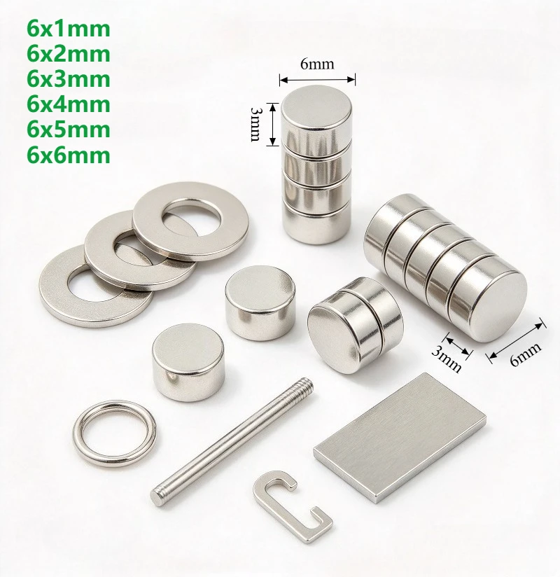 6x1 6x2 6x3 6x4 6x5 6x6mm N35 Round Disc Neodymium Magnet Bulk, Small NdFeB Magnets for Refrigerator Office DIY Projects