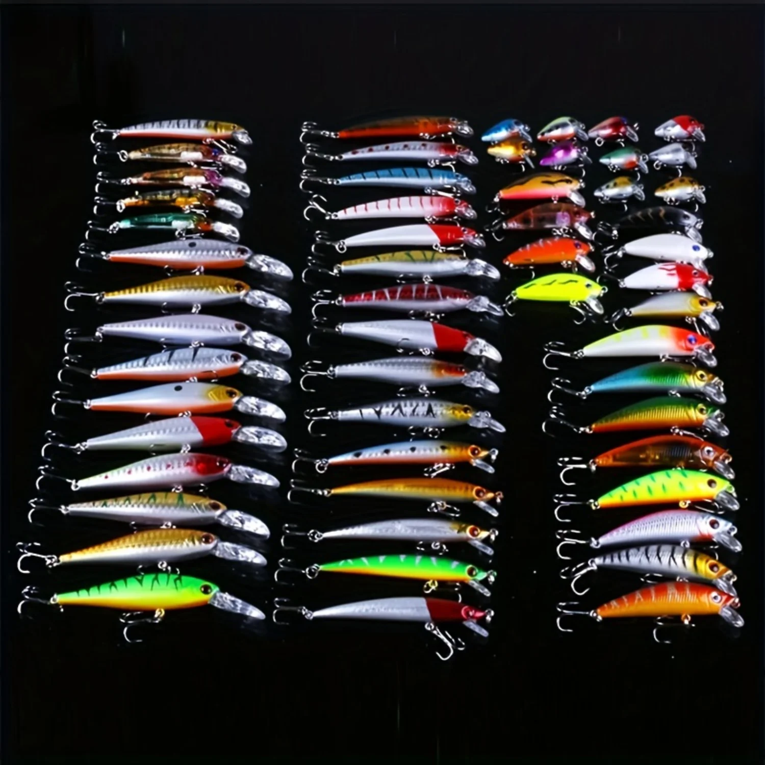 56pcs Premium Minnow Fishing Lures Kit - Hard Bait Plastic Tackle Crank Baits for Freshwater and Saltwater Fishing - Lifelike De