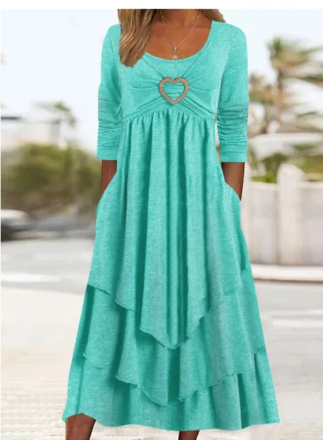 Elegant Multi Layers Splicing Cake Hem Dress Office Women Autumn High Waist Long Sleeve Dressy Female Love Heart Ruffles Dress