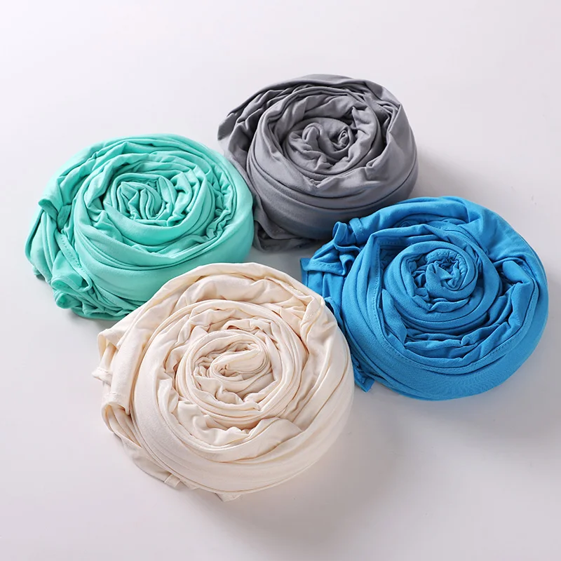 Muslimischer Hijab-Schal aus schlichter Baumwolljersey, einfarbig, mit guter Stich, dehnbar, weich, Turban-Kopfwickel, Schal, Foulard Femme – Detail 6