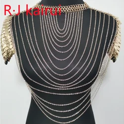 New Fashion RJFS33 Mermaid Gold Colour Fish Scales Shoulder Chains Layers Scale Chainmail Gold Dragon Scale Jewelry 2 Colors