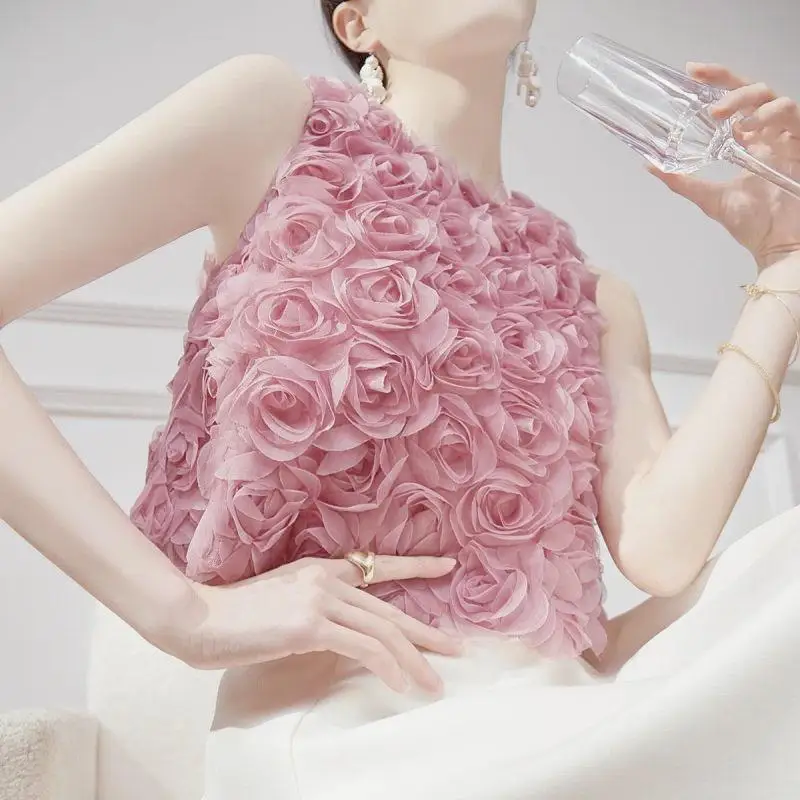 French Three-dimensional Rose Embroidered Sleeveless Vest Women's 2025 Summer Niche Short Top