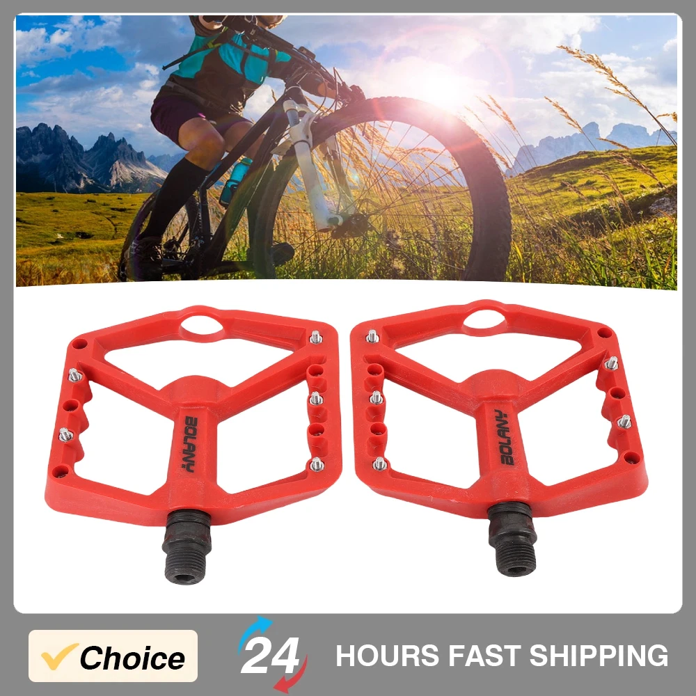 دواسات الدراجة من ألياف النايلون بمحمل مزدوج ومضادة للانزلاق وخفيفة الوزن ومنصة مسطحة ودواسات الدراجة أنيقة وسهلة الاستخدام للدراجات الجبلية باللون الأحمر