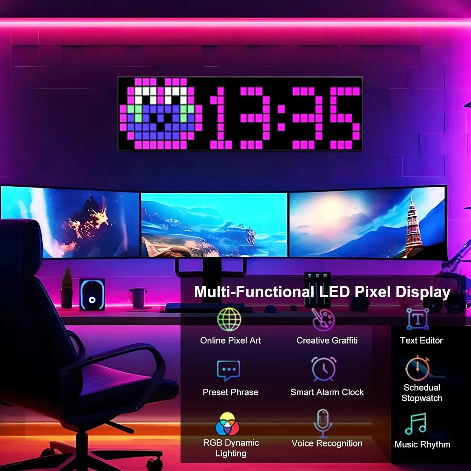 Imagem -02 - Led Smart Pixel Relógio Digital Art Display Controle de App Faça Você Mesmo Texto Padrão Animação Display Frame Decoração Quarto Gaming Pacote