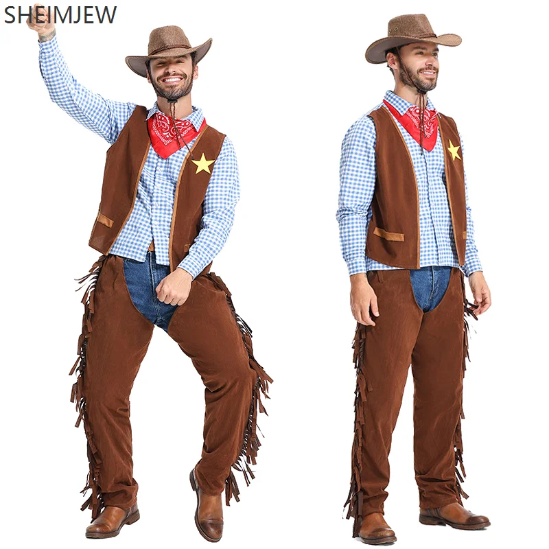 

Halloween Party Role Play Cowboy Pioneer Wild West Cowboy Men's Bullfighter Open Crotch Pants Costume Adult Pioneer Western Suit