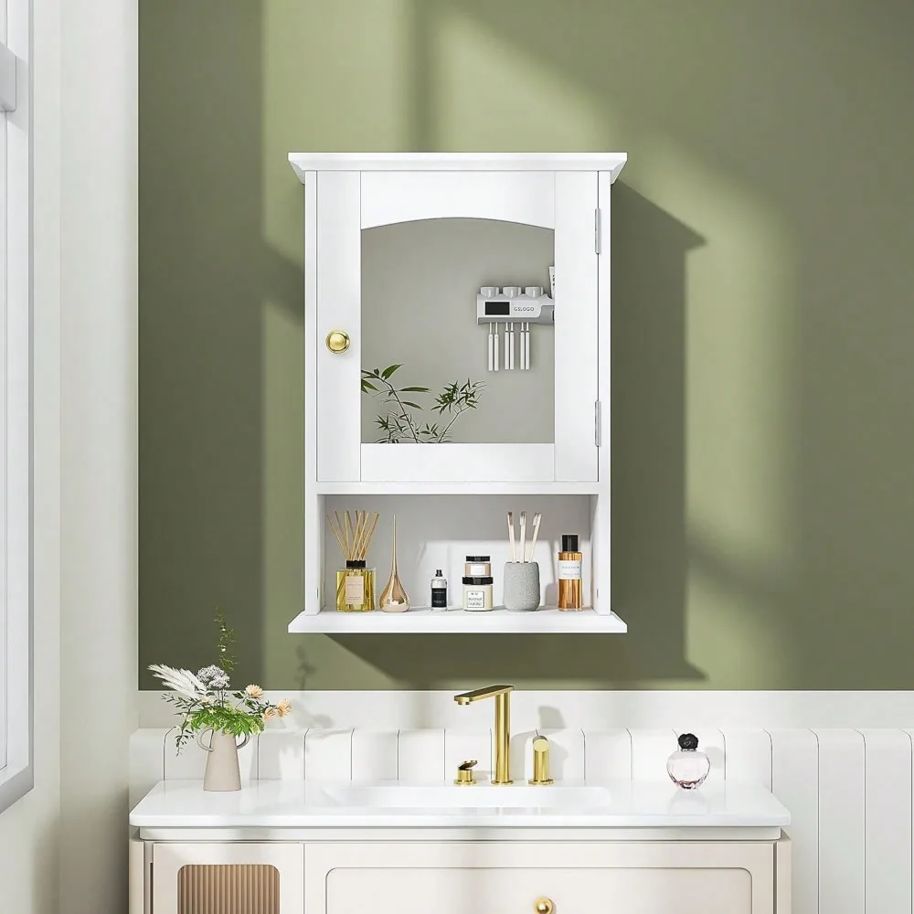 

Bathroom Medicine Cabinet With Mirror, Wall Mounted Single Mirror Door Storage Cabinet W/Adjustable Shelf, Wall Cabinet W