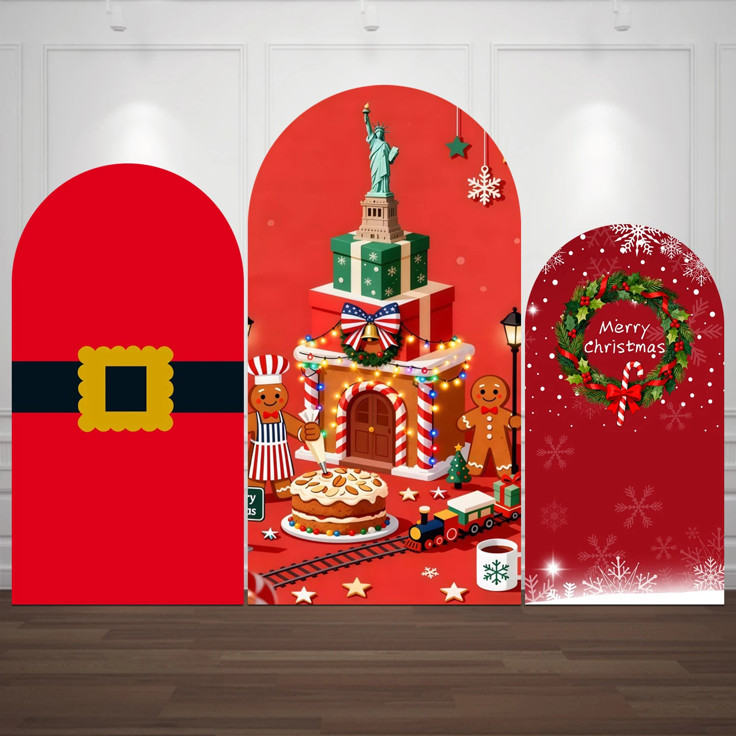 Yeele Christmas Gifts House Arch Cover Backdrop Baker's Cookies Wreath Baby Kids Xmas Party Decoration Elastic Arched Background