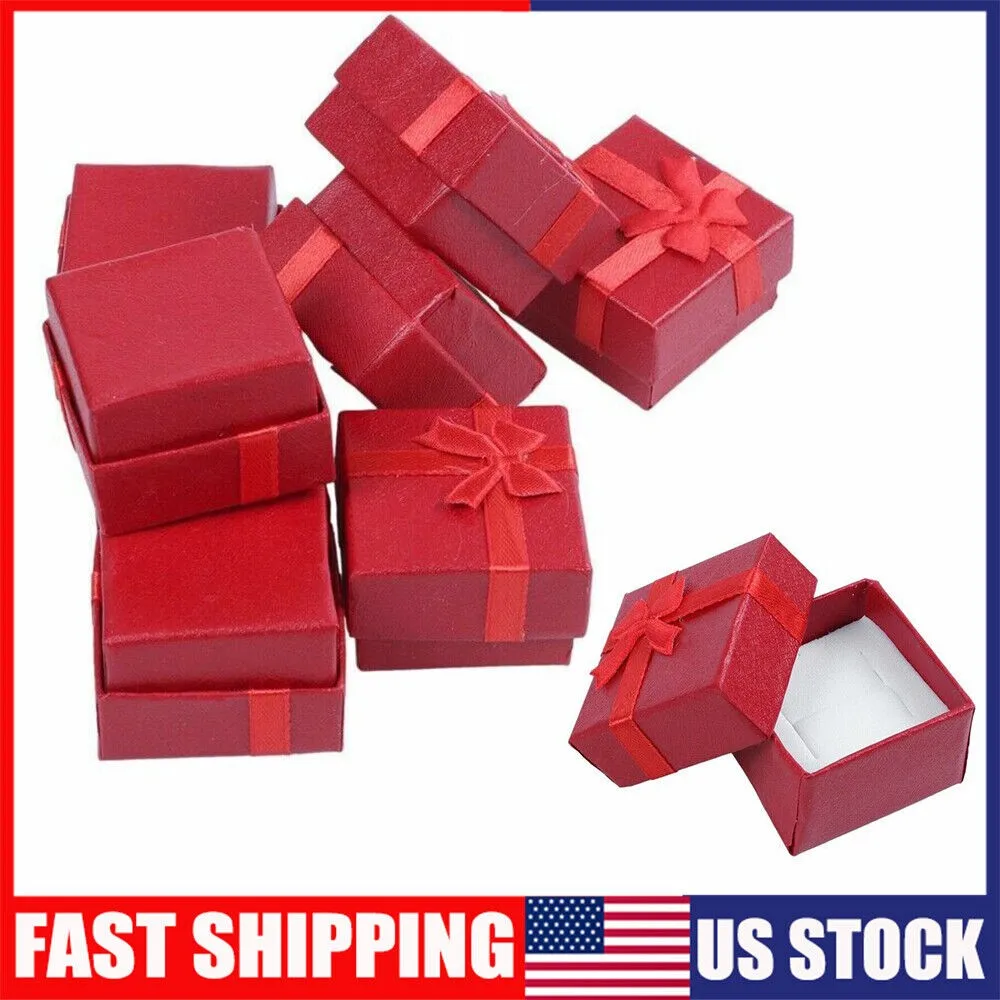 24Pcs Red Square Storage Box Wedding Rings Earring Jewelry Container 4*4*2.6cm