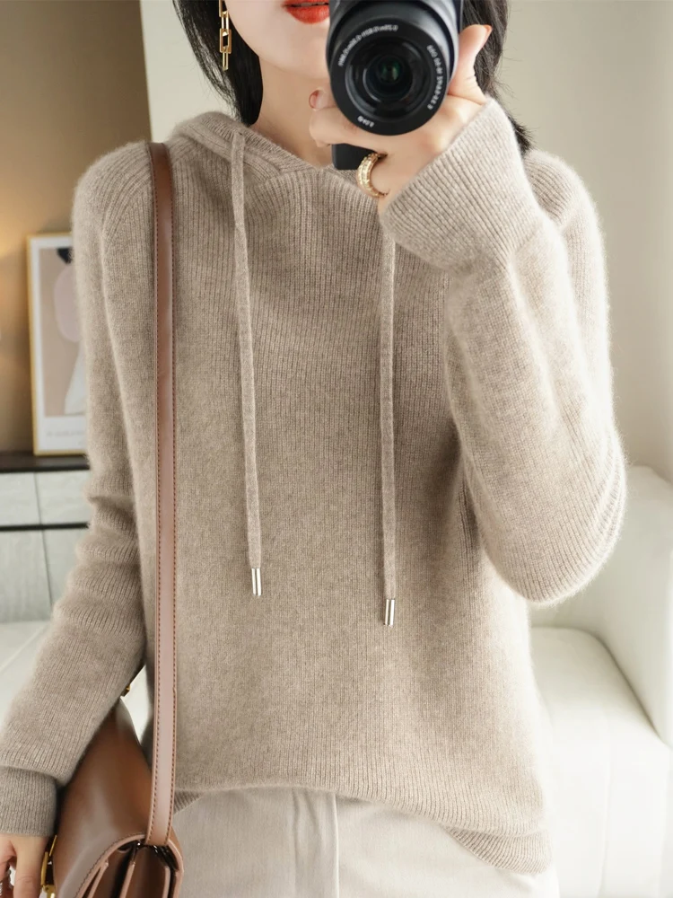 Fashion Basic Autumn Winter Merino Wool Sweater Cashmere Pullover Hoodies Solid Color Soft Long Sleeve Basic Clothing Tops