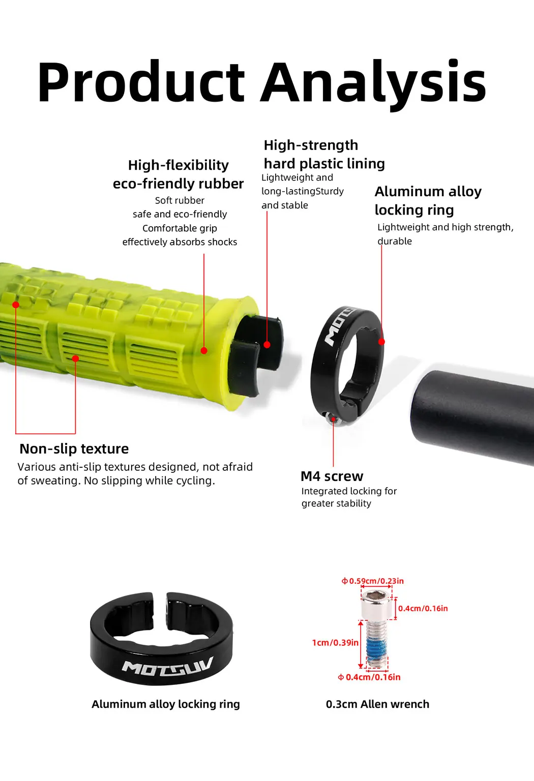 Mountainbike-Lenkergriffe, zweifarbig, Aluminiumlegierung, rutschfestes Gummi, ergonomisches Design für bequemes Radfahren auf der Straße – Detail 5