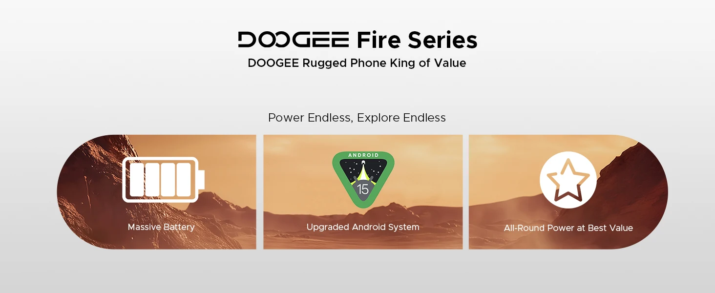 DOOGEE Fire 5 Ultra Rugged Phone 32GB 256GB 13000mAh Battery Helio G81 6.6'' 48MP Camera Camping Light NFC Android 15 Smartphone