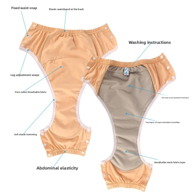 Cotton Adult Fabric Diapers for The Elderly with Incontinence, Washable and Leak Proof Underwear, Diaper Pants