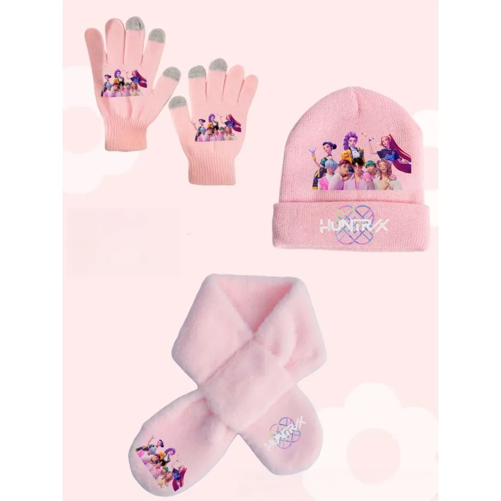 K-pops Knitted Hats Kids Demons Winter Warm Knitted Hat Scarf Glove Hunters Anime Mira Rumi Zoey Cosplay Cap Christmas Gift