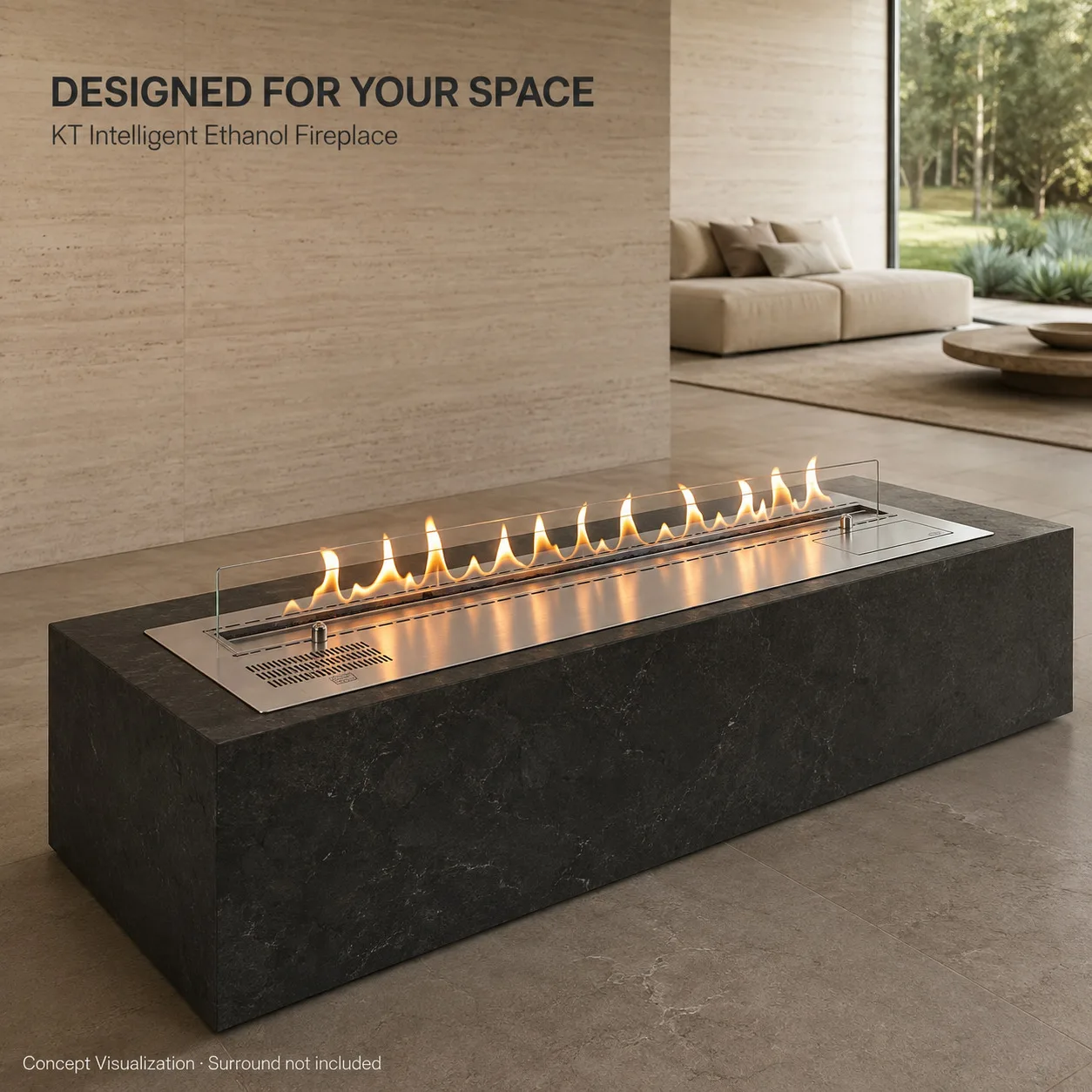 Ethanol fireplace stainless steel true fire embedded 1200mm APP remote control household fireplace