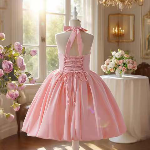 Girls skirt children s dress princess dress halter neck bow performance costume catwalk girls piano evening dress