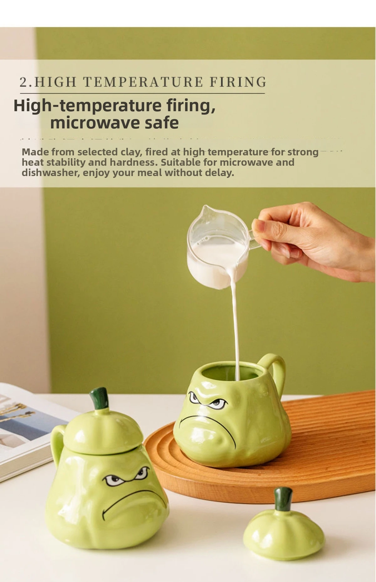 Mug Cartoon Bitter Melon Shaped Ceramic Mug With Lid Spoon Funny Coffee Cup 370ml Tea Cup Gift For Birthday Friend Quirky Novelt