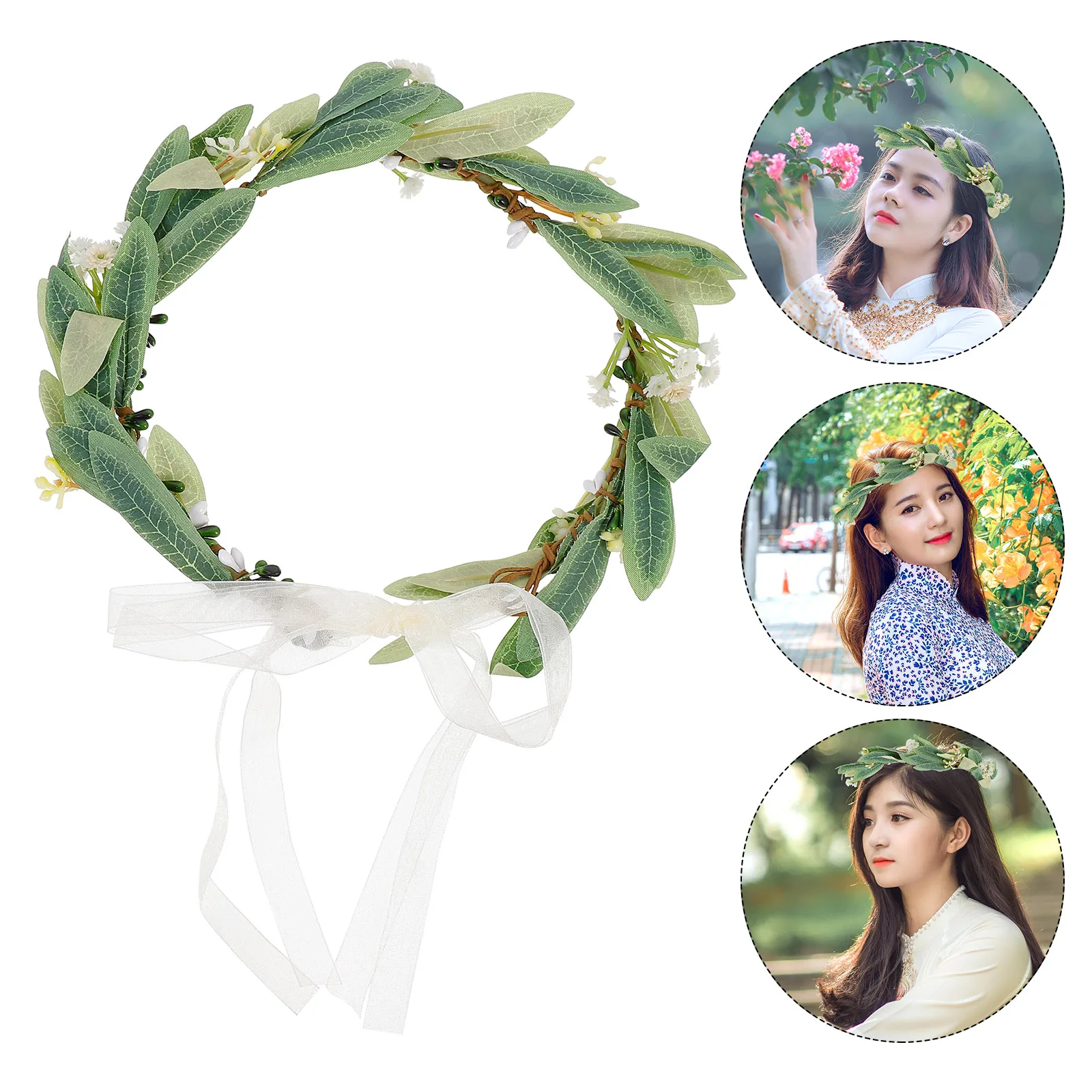 

Green Bridal Headb Lightweight Comfortable Leaf Decorations Photo Props Cosplay Christmas Wedding Party Flower Hair Hoop B