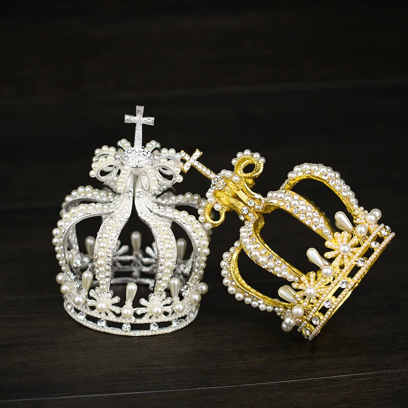 New Fashion European Style Baroque Bridal Chapel Wedding Cross Crown Head Pearl Round full circle Crown Tiara