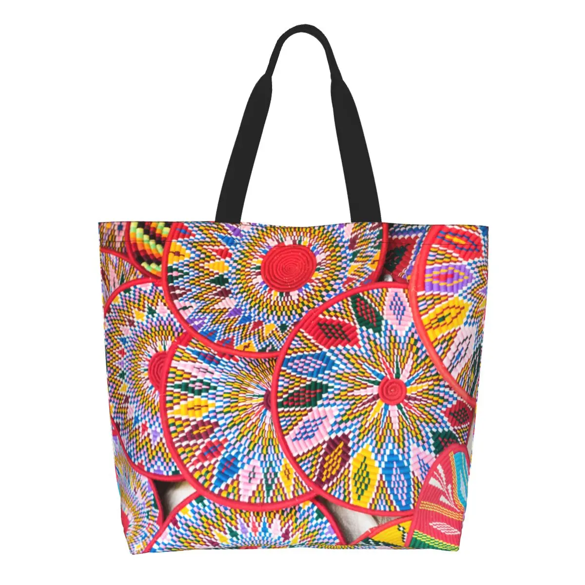 Ethiopian Habesha Art Groceries Shopping Bags Custom Print Canvas Shopper Shoulder Tote Bag Large Capacity Durable Handbag