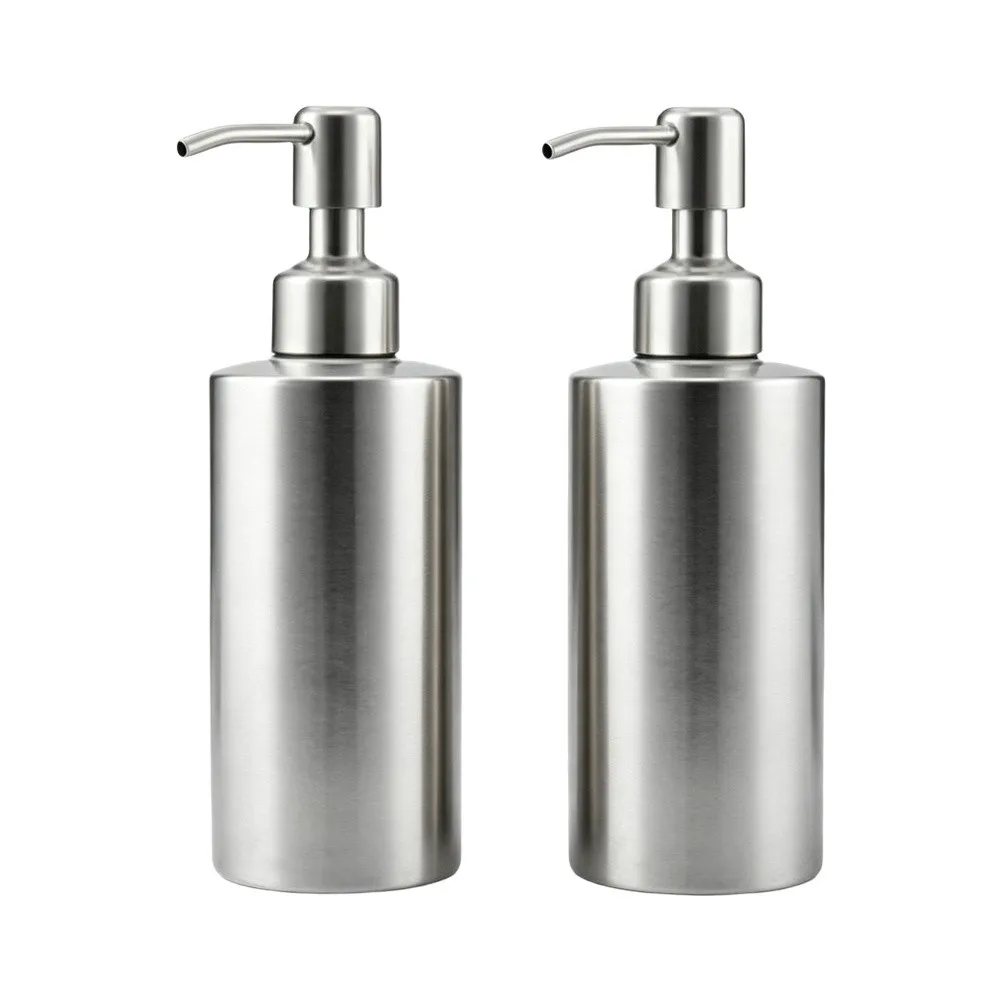 2 Pcs Stainless Steel Soap Dispenser 11.8 oz Each for Bathroom Countertop Use Featuring 304 Grade Steel and Easy Fill Design