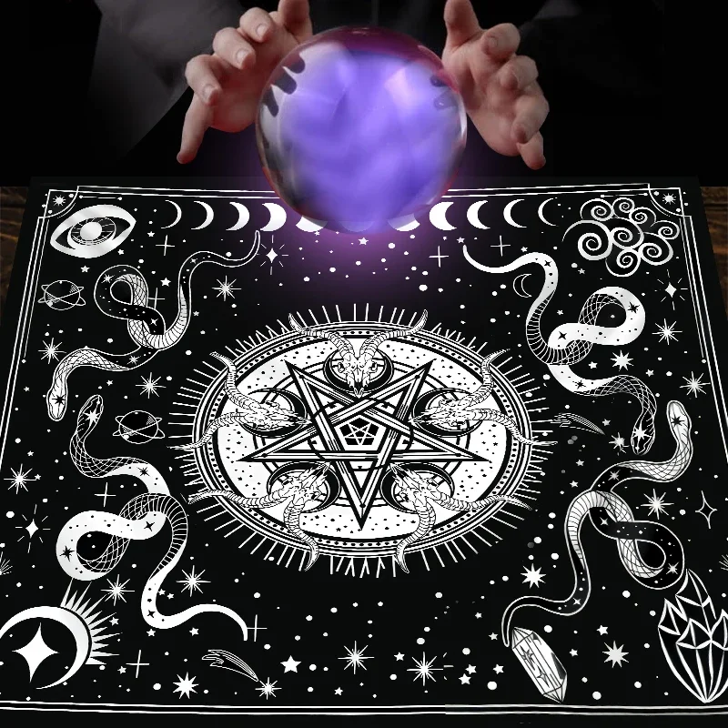 Tarot Cloth Baphomet Pentagram Snake Moon Velvet Cloth Fortune Telling Board Game Mat Polyester Printed Home Decor Altar Cloth