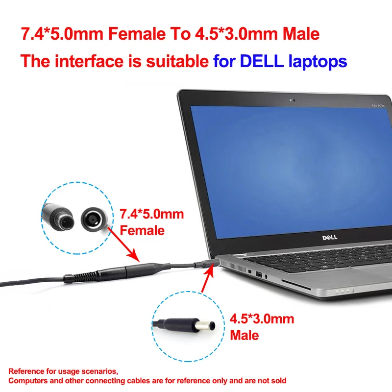 For Dell Laptop DC Power Charge Converter Adapter Cable Cord 7.4x5.0 female to 4.5x3.0 mm male Dropshipping short Cable
