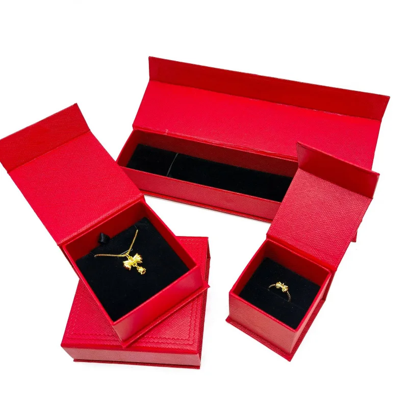 Benutzerdefinierte Schmuckverpackungsbox, rotes Gittermuster, Klappdeckel, rote Box, anpassbare Ringe, Armbänder, Hochzeit, universell