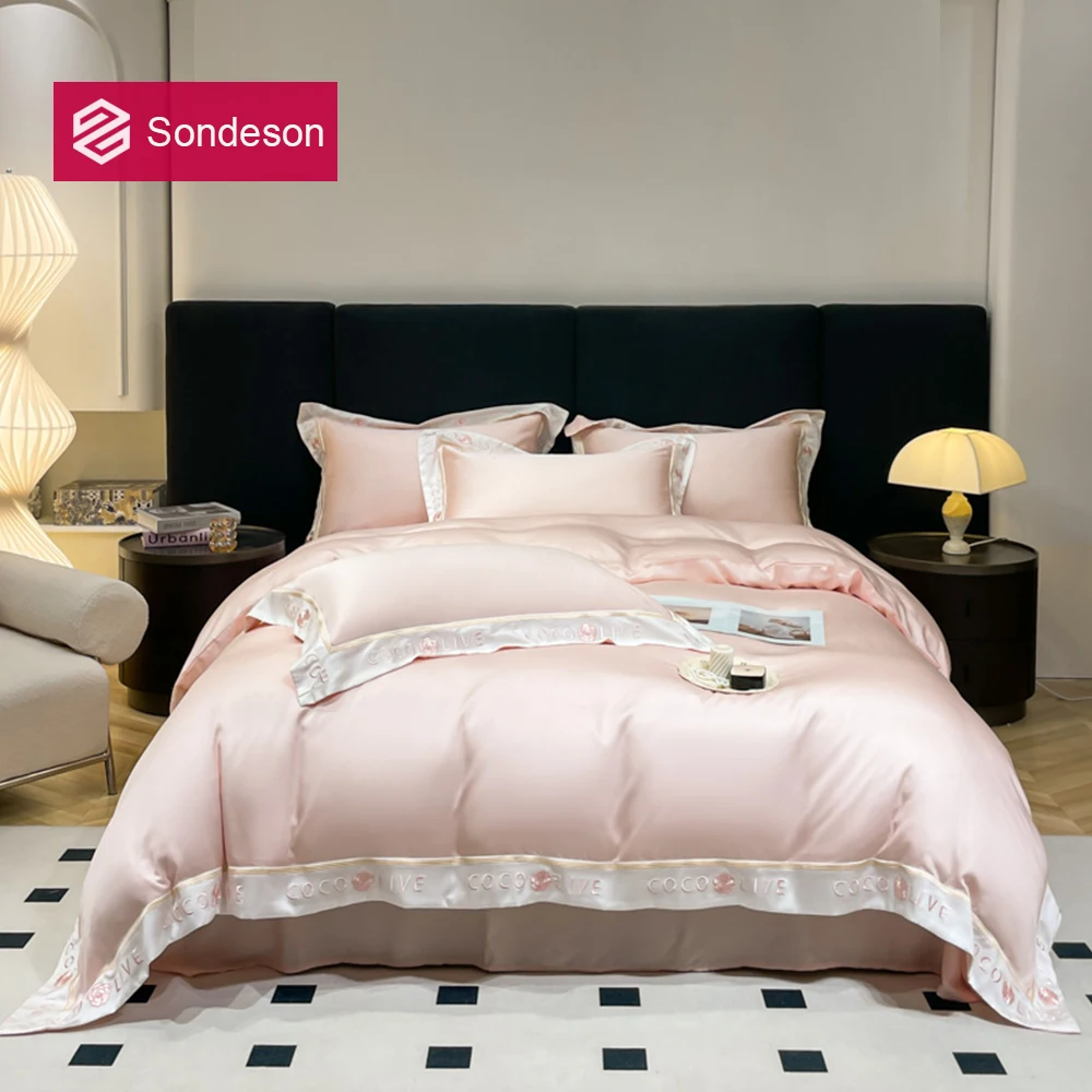 Sondeson Women Pink Top Grade Pure 100% Silk Bedding Set Healthy Skin Queen King Duvet Cover Set Flat Sheet Pillowcase Bed Linen