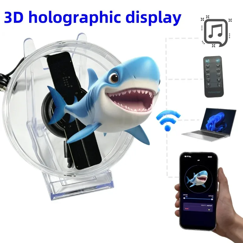 3D Holographic Fan Projector Mini LED Display with Bluetooth Audio and Remote Control for Home Party Holiday Advertising Decor