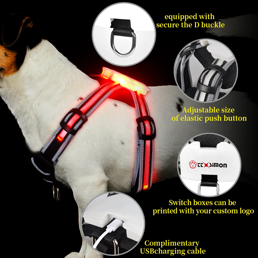 Waterproof LED Dog Harness for Dogs, Charging Dog Accessories, Large Reflective Harness for Dogs