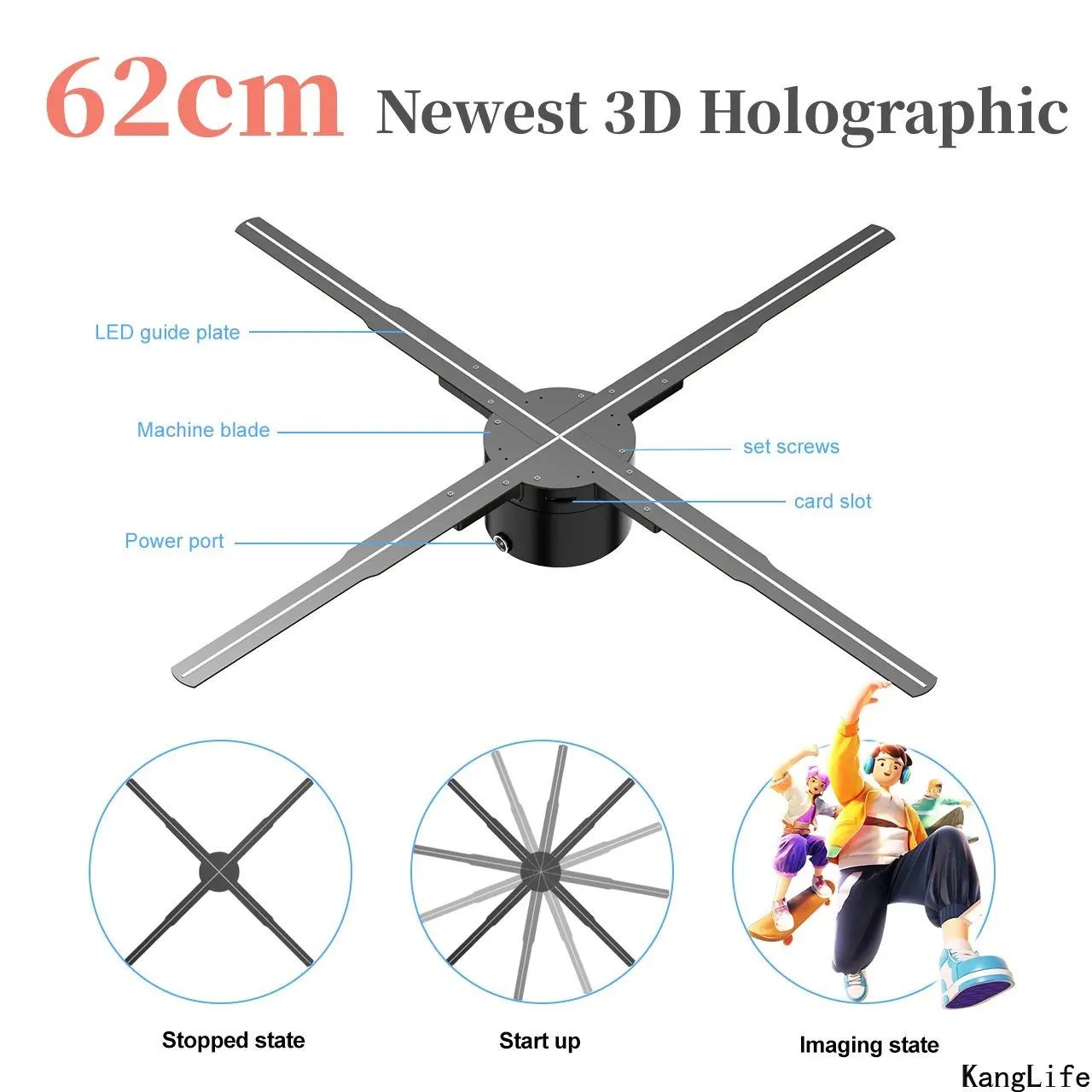 

62cm Newest 3D Holographic Projector Fan 3D Commercial Advertising Display Light Hologram Support WiFi Logo Picture Video