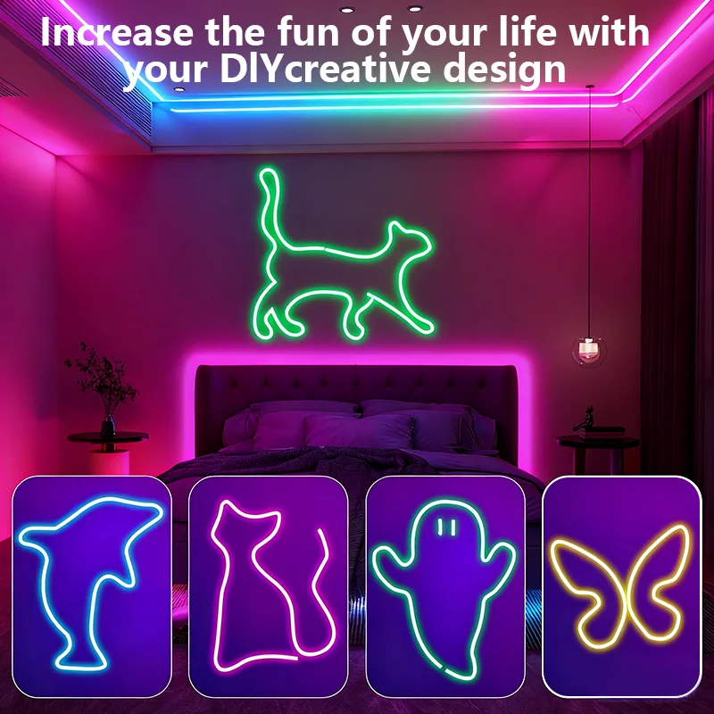 RGB أضواء النيون 15 متر LED قطاع أضواء بلوتوث مزامنة الموسيقى مقاوم للماء لتقوم بها بنفسك مرنة النيون حبل ضوء للديكور الداخلي في الهواء الطلق