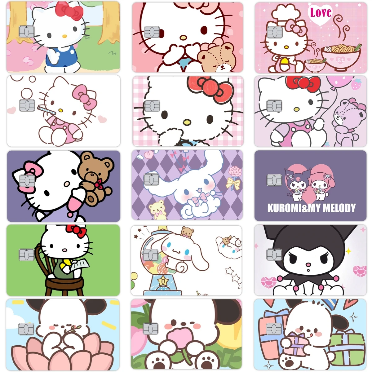 Kawaii Cinnamoroll Pochacco Kuromi My Melody Anime Diy Small Big No Chip Skin Sticker for Credit Debit Visa Card Front Film Gift